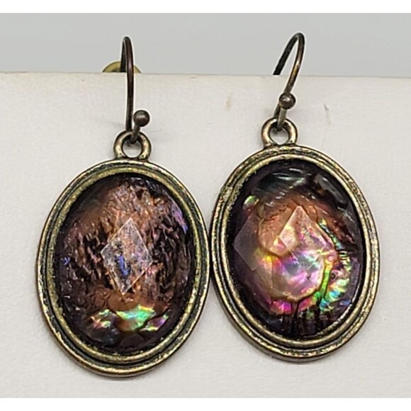 Kenneth Cole Abalone Shell Necklace Earrings Set Silver Tone Metal Swirl Ornate - Picture 16 of 17